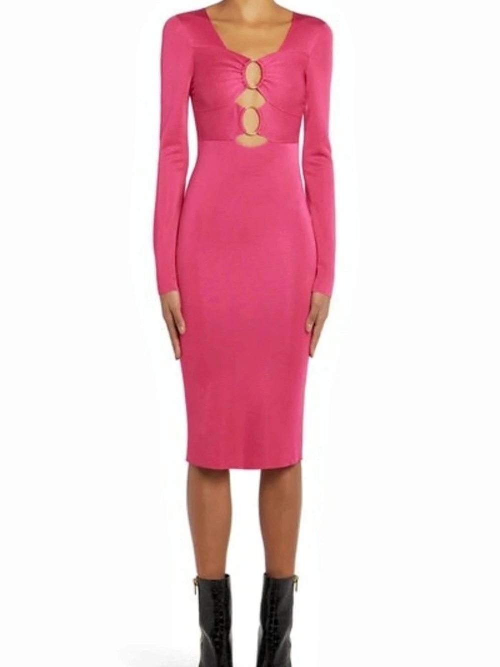 Tom Ford O Ring Cutout Long-Sleeve Shiny Viscose Dress Pink Small